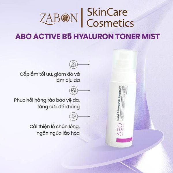 [HSD 02/2026] Xịt khoáng 2in1 B5 HYALURON TONER MIST ABO Giúp cấp ẩm, căng bóng da, phục hồi da và chống lão hóa 100ml