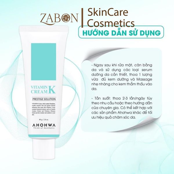 Kem dưỡng phục hồi Ahohwa Vitamin K Cream - phục hồi da mỏng đỏ, giãn mao mạch, làm dịu da 12g