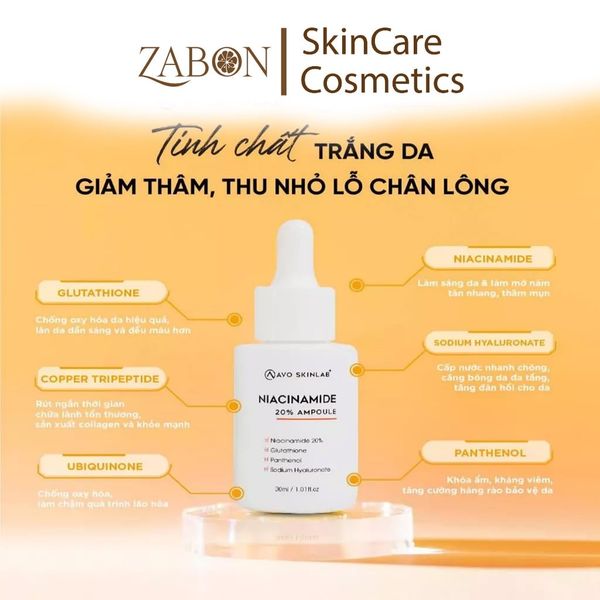 Serum niacinamide 20% AVO - Giúp cấp ẩm, sáng da, giảm thâm và chống lão hóa 30ml