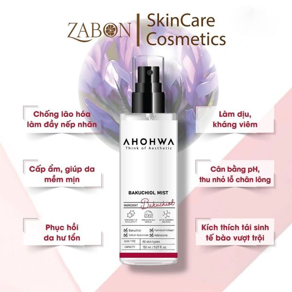 Xịt khoáng căng bóng trẻ hóa AHOHWA Bakuchiol Mist 150ml - Chống lão hóa, cấp ẩm, làm dịu