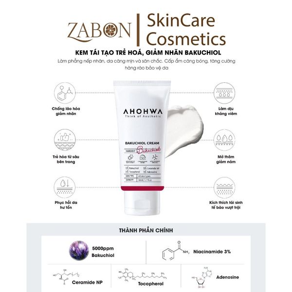 Kem tái tạo trẻ hoá, giảm nhăn AHOHWA Bakuchiol 50ml