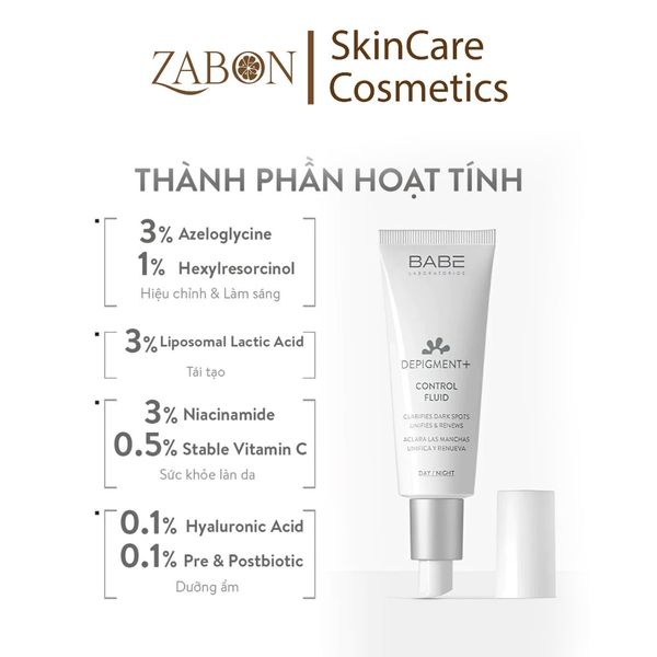 Kem dưỡng BABE DEPIGMENT+ Control Fluid sáng da và làm mờ vết thâm nám 40ml
