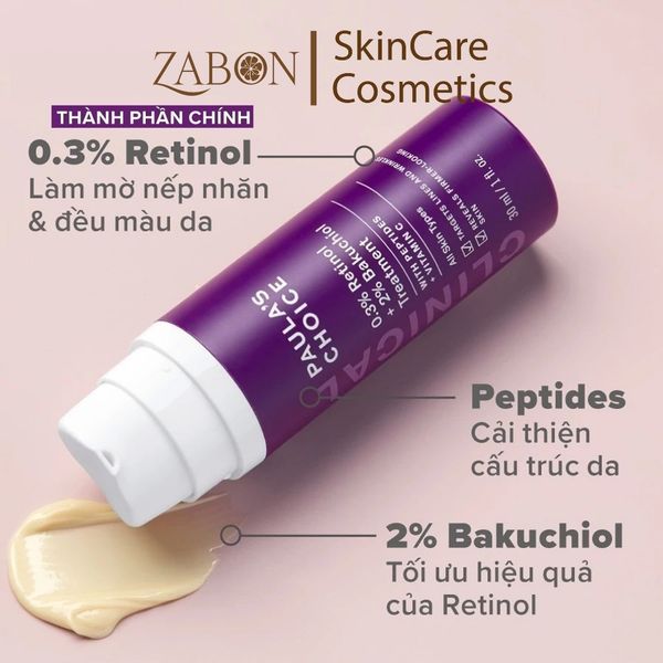 Tinh chất chống lão hóa giúp mờ vết thâm và nếp nhăn Paula's choice Clinical 0.3% Retinol + 2% Bakuchiol Treatment 30ml
