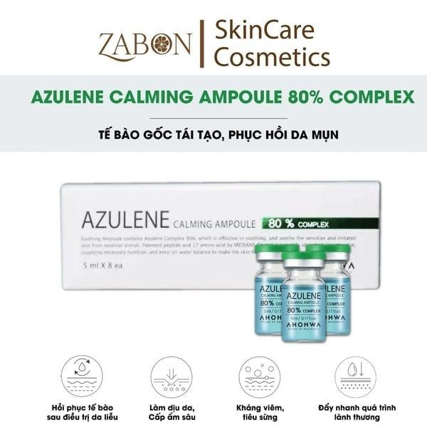 Tế bào gốc tái tạo & phục hồi da mụn Ahohwa Azulene Calming Ampoule - Hộp 8 lọ x 5ml