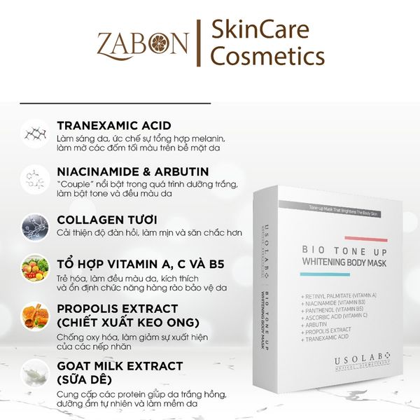 Kem ủ sáng da USOLAB Bio Tone Up Whitening Body Mask 1 Hộp (20g x 5 gói)