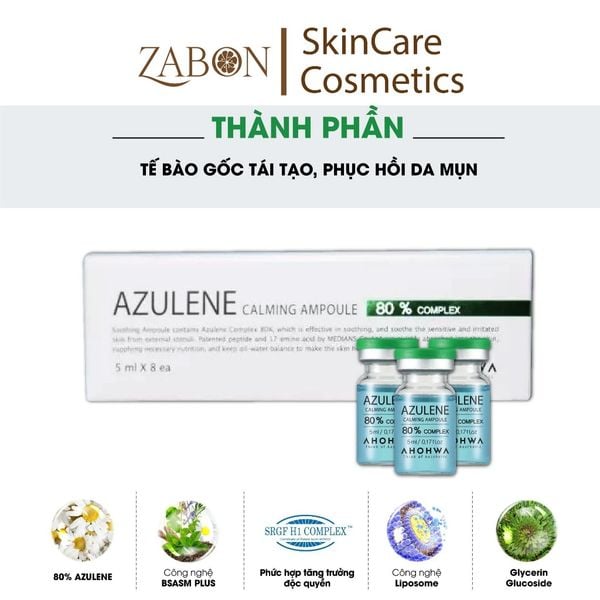 Tế bào gốc tái tạo & phục hồi da mụn Ahohwa Azulene Calming Ampoule - Hộp 8 lọ x 5ml
