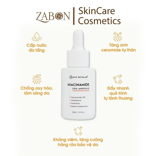 Serum niacinamide 20% AVO - Giúp cấp ẩm, sáng da, giảm thâm và chống lão hóa 30ml
