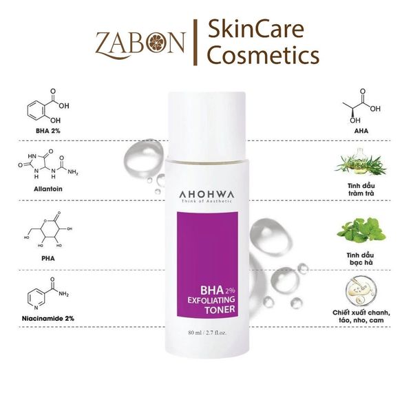 AHOHWA BHA 2% Exfoliating Toner - Hỗ trợ giảm mụn, làm sạch bã nhờn, thu nhỏ lỗ chân lông (80ml)