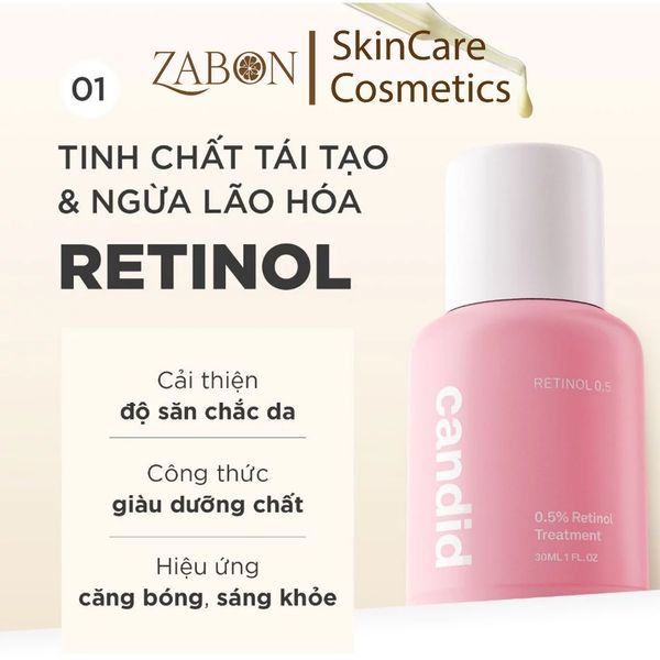 Hoạt chất Retinol 0.5% hỗ trợ cải thiện nền da CANDID 0.5% Retinol Treatment 30ml