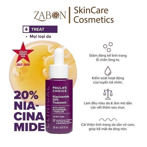 Tinh chất se khít lỗ chân lông và làm mờ thâm mụn Paula's Choice Niacinamide 20% Treatment 20ml