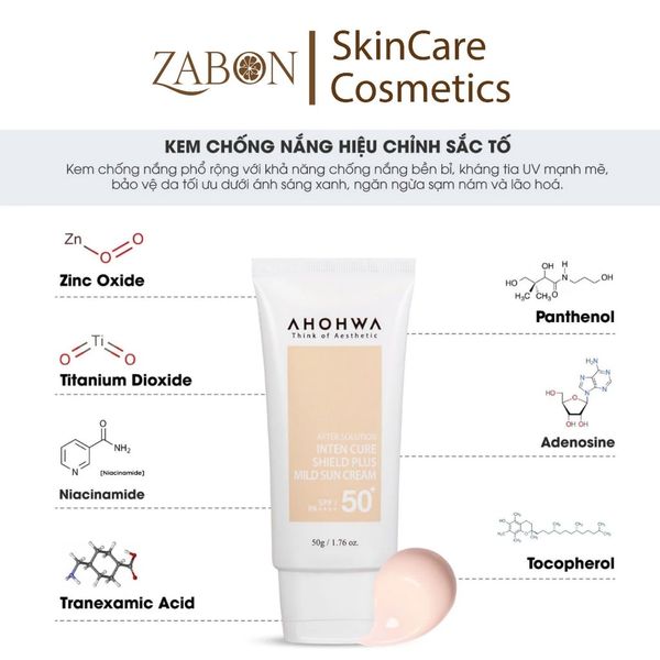 Kem chống nắng Ahohwa Inten Cure Shield Plus Mild Sun Cream SPF50+/PA++++ 50g