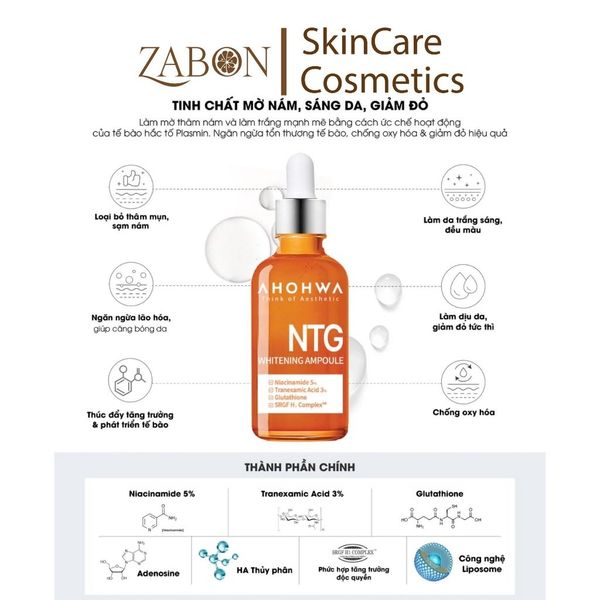 Tinh chất giảm sạm nám, sáng da Ahohwa NTG Whitening Ampoule 50ml