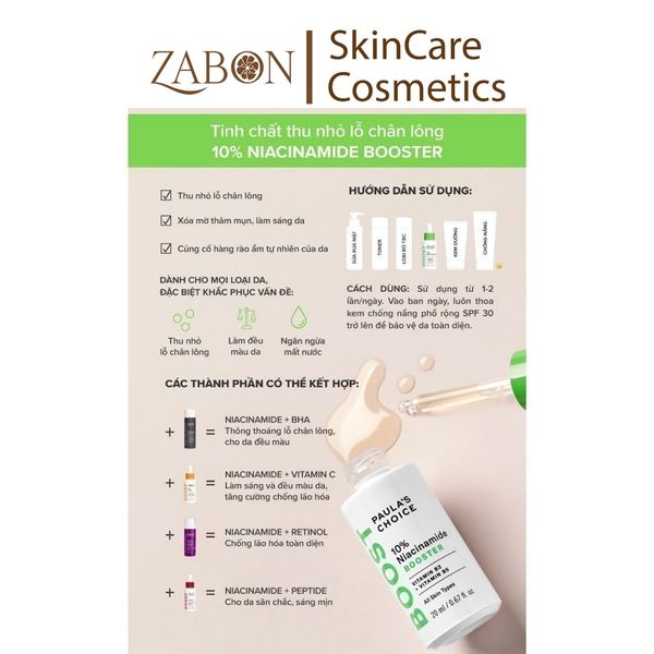 Tinh chất thu nhỏ lỗ chân lông Paula's Choice 10% Niacinamide Booster 20ml