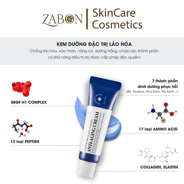 Kem dưỡng phục hồi, trẻ hóa tế bào sinh học Ahohwa Elazulene Peptablue Anti- Aging Cream (50gr)