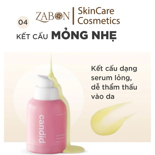 Hoạt chất Retinol 0.5% hỗ trợ cải thiện nền da CANDID 0.5% Retinol Treatment 30ml