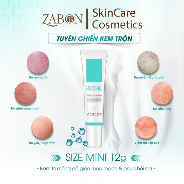 Kem dưỡng phục hồi Ahohwa Vitamin K Cream - phục hồi da mỏng đỏ, giãn mao mạch, làm dịu da 12g