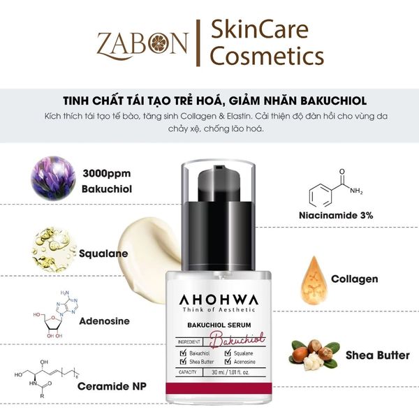 Tinh chất tái tạo trẻ hoá, giảm nhăn AHOHWA Bakuchiol 30ml