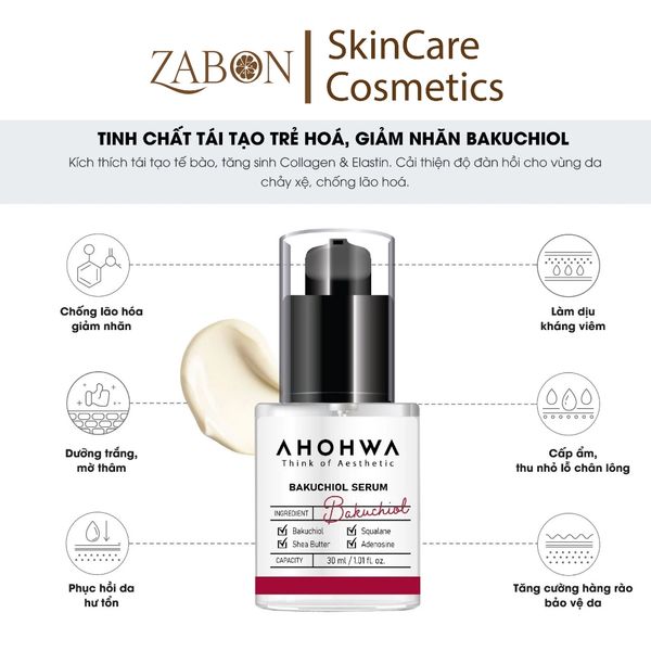 Tinh chất tái tạo trẻ hoá, giảm nhăn AHOHWA Bakuchiol 30ml