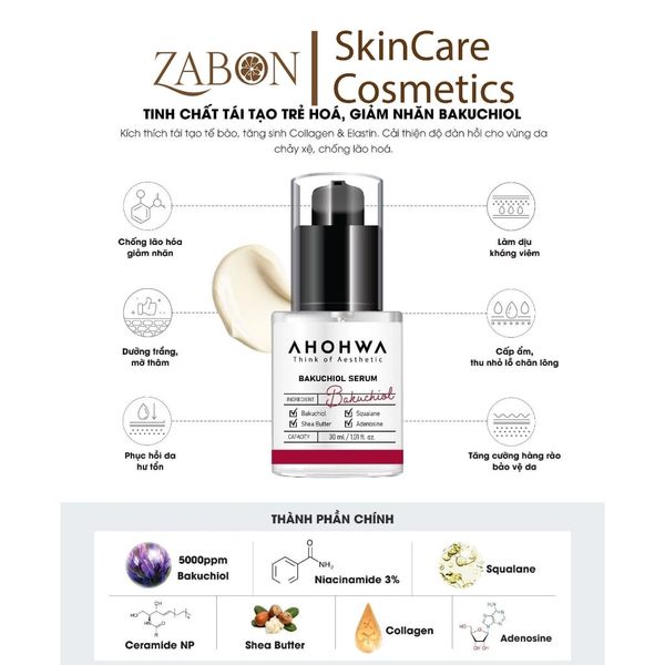 Tinh chất tái tạo trẻ hoá, giảm nhăn AHOHWA Bakuchiol 30ml