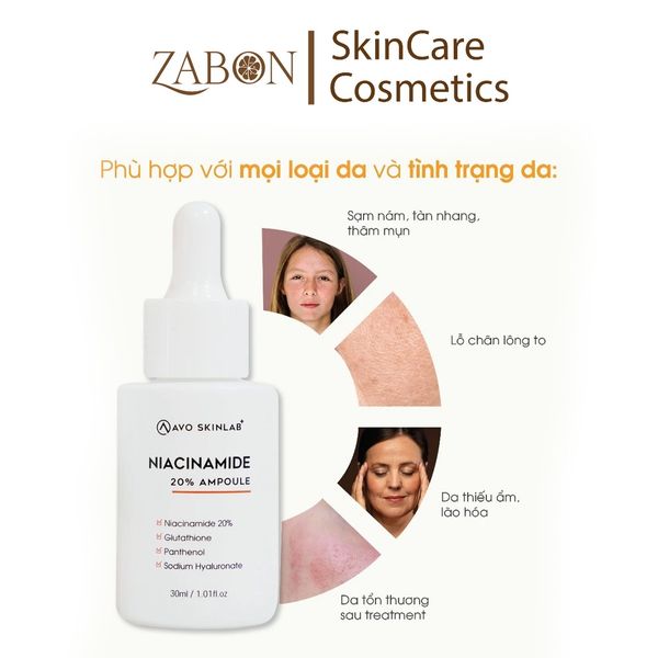 Serum niacinamide 20% AVO - Giúp cấp ẩm, sáng da, giảm thâm và chống lão hóa 30ml