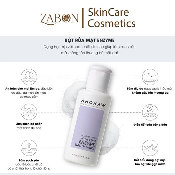 Bột rửa mặt làm sạch sâu cho da nhạy cảm Ahohwa Inten Cure Enzyme Wash Powder (50g)