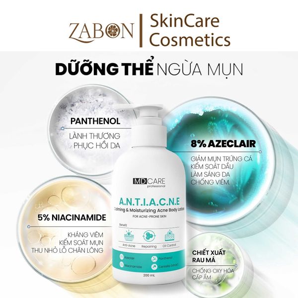 Sữa dưỡng thể dành cho da mụn Md care Calming & Moisturizing Acne Body Lotion 200ml
