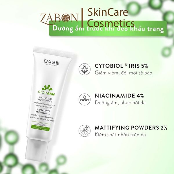 Kem dưỡng ẩm BABE Stop AKN Mattifying Moisturiser kiềm dầu giảm mụn 50ml