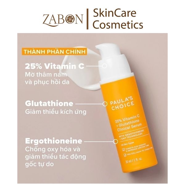 Tinh chất làm sáng da và mờ nám Paula's choice 25% Vitamin C + Glutathione Clinical Serum 30ml