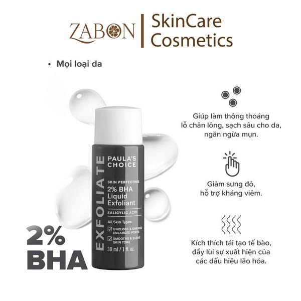 Dung dịch loại bỏ tế bào chết Paula's Choice Skin Perfecting 2% BHA Liquid Exfoliant 30ml