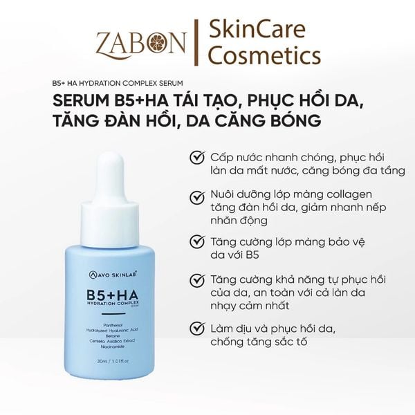 Serum HA B5 AVO - tái tạo, phục hồi da, tăng đàn hồi, da căng bóng 30ml