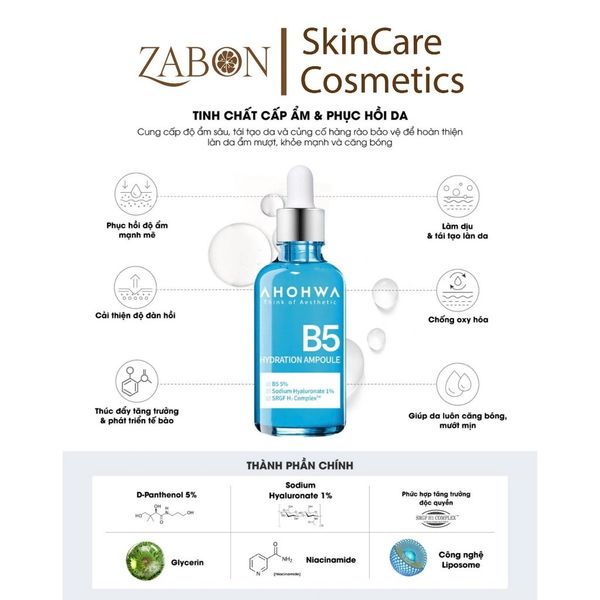 Tinh chất B5 cấp ẩm và phục hồi da Ahohwa Hydration Ampoule B5 50ml