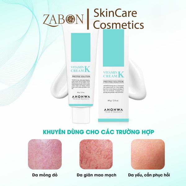 Kem dưỡng phục hồi Ahohwa Vitamin K Cream - phục hồi da mỏng đỏ, giãn mao mạch, làm dịu da 12g