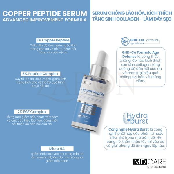 Serum chống lão hóa, tăng sinh Collagen, giảm sẹo Copper Peptide Serum MD CARE Advanced Improvement Formula 30ml