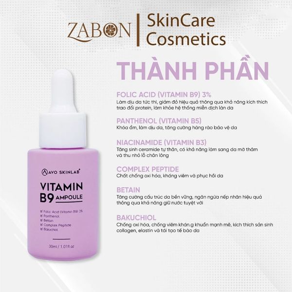 Serum AVO vitamin B9 làm dịu da hỗ trợ quá trình phục hồi và cấp ẩm cho da 30ml