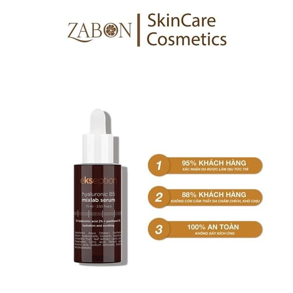 Serum Ekseption Hyaluronic B5 mixlab phục hồi da, giảm mẩn đỏ, giãn mao mạch và ngừa viêm cao cấp (75ml)