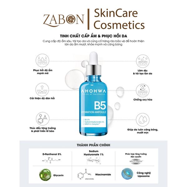 Tinh Chất Ahohwa Hydration Ampoule B5 Cấp Ẩm Và Phục Hồi Da 30ml