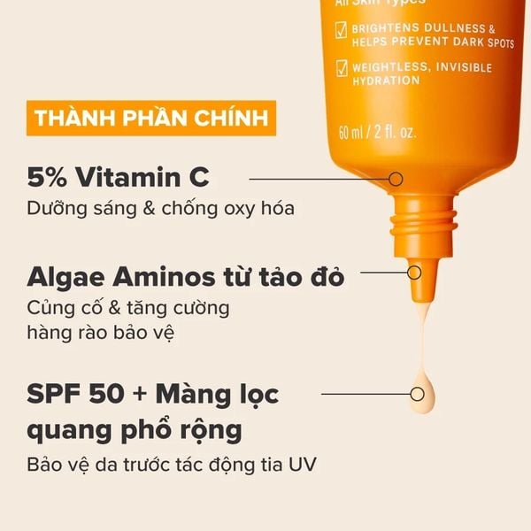 Kem chống nắng dưỡng ẩm giúp làm sáng và đều màu da SPF 50 Paula's Choice 5% Vitamin C 60ml