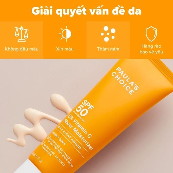 Kem chống nắng dưỡng ẩm giúp làm sáng và đều màu da SPF 50 Paula's Choice 5% Vitamin C 60ml