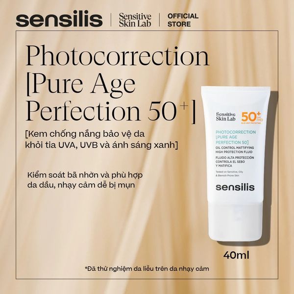 Kem chống nắng phổ rộng Sensilis Photocorrection [Pure Age Perfection 50+] kiểm soát nhờn cho da dầu mụn 40ml