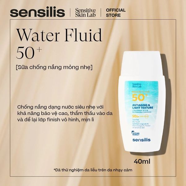 Sữa chống nắng Sensilis Water Fluid 50+ mỏng nhẹ vô hình bảo vệ cao 40ml