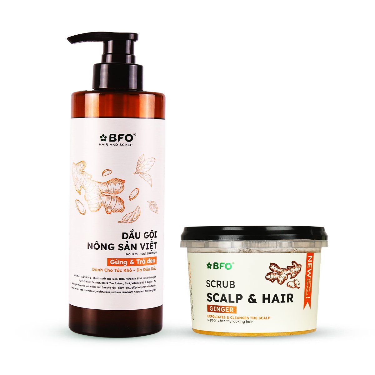  Combo Gội - Tẩy tế bào chết Gừng và Trà đen Nông sản Việt 