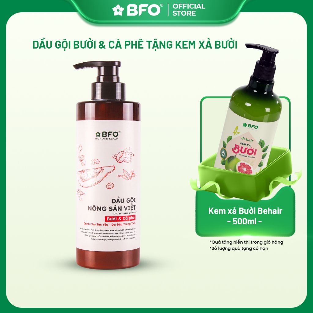  Dầu Gội Chiết Xuất Nông Sản Việt Bưởi & Cà Phê 500ml | Làm Sạch, Nuôi Dưỡng Da Đầu, Tự Hào Hàng Việt 