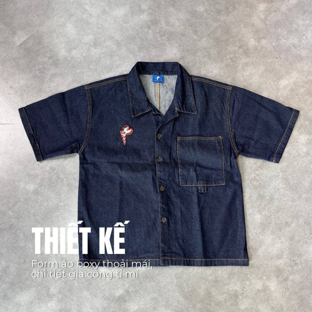 Áo sơ mi tay ngắn DENIM & MY LIFE unisex denim form boxy chất vải denim cotton dày dặn (SM01)