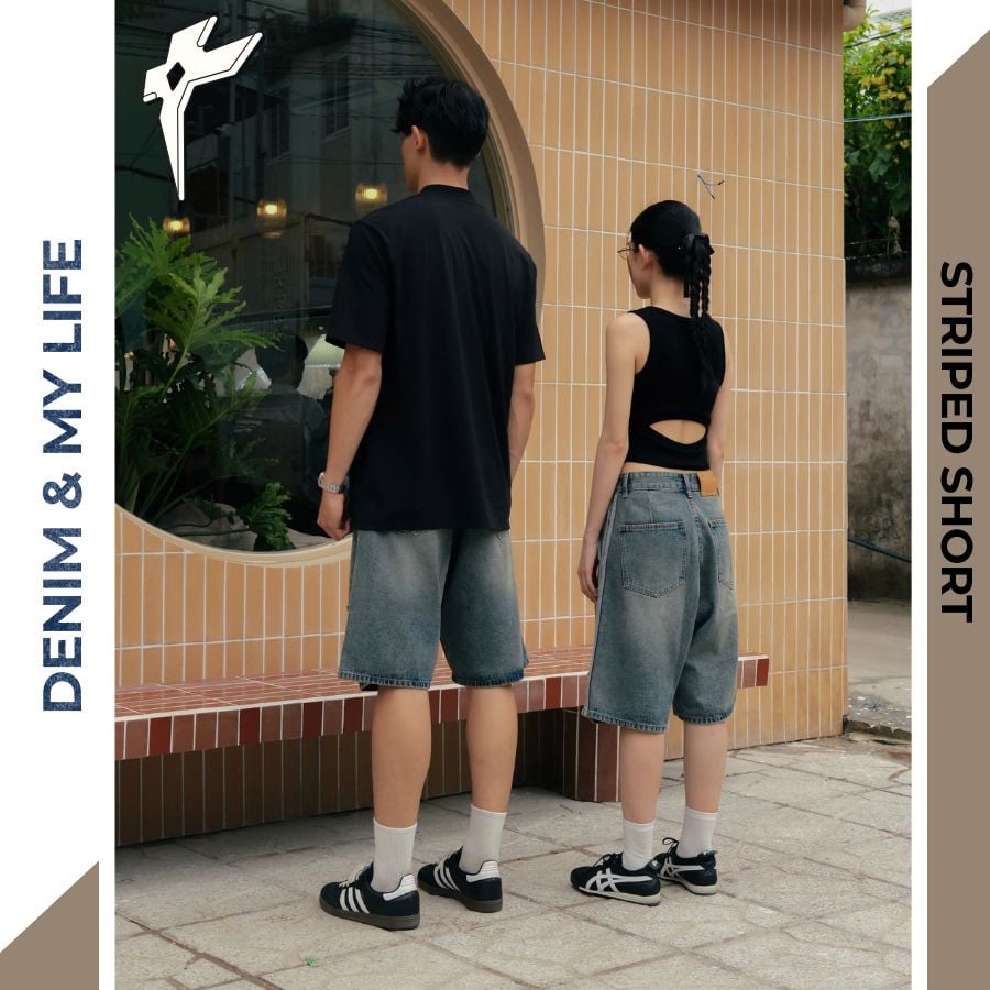 Quần short jeans STRIPED SHORT cao cấp, quần đùi bò thiết kế trẻ trung năng động