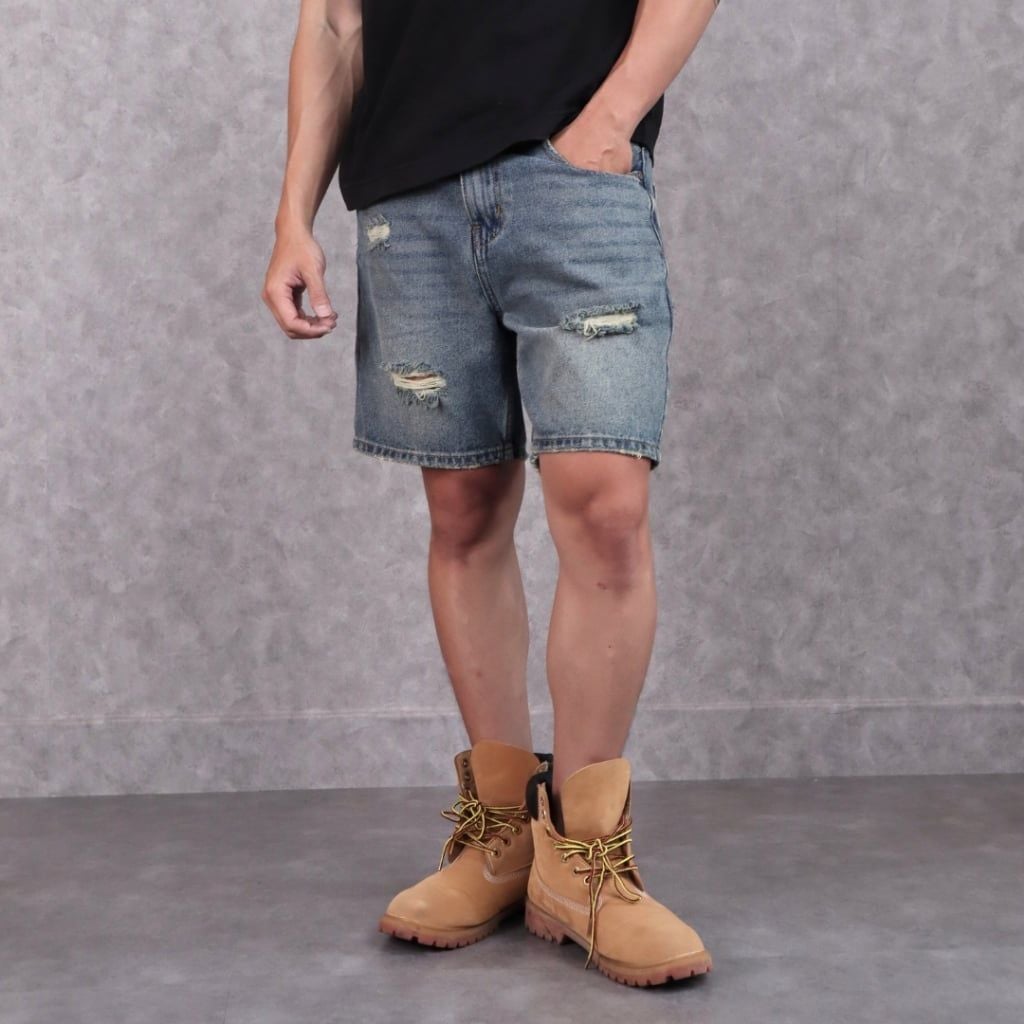 Quần Short Jeans DENIM & MY LIFE unisex wash rách, vải denim cotton dày dặn (QSJ05)