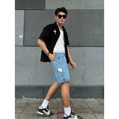 Quần short jean nam thiết kế độc quyền với nhiều túi, dáng thể thao năng động, quần đùi bò thể thao