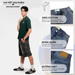 Quần short jean BOX BAG SHORT thiết kế túi hộp lớn phong cách, quần bò đùi unisex cá tính