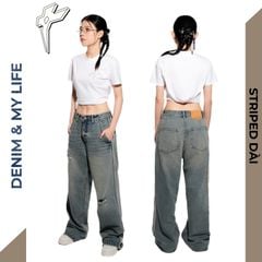 Quần jean unisex dáng suông ống rộng phong cách streetwear STRIPED DÀI dày dặn