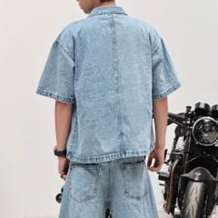 Bộ Short Jeans Venom DENIM & MY LIFE form Boxy Logo Thêu XANH NHẠT (SDN04)