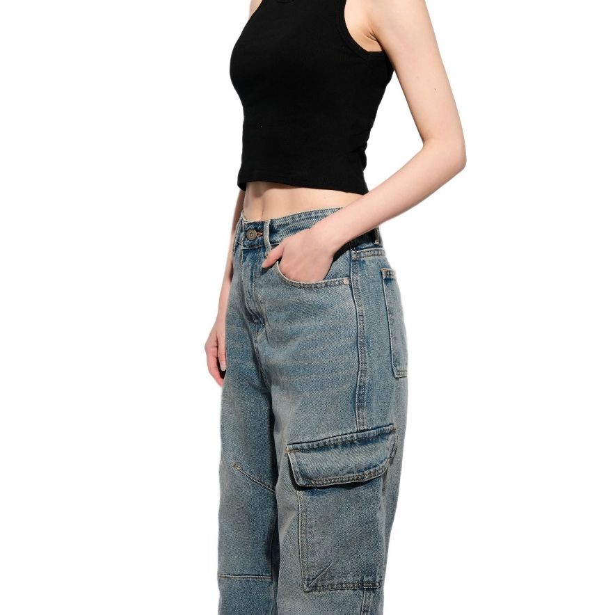 Quần jean CARGO PANT UNISEX ống suông thiết kế túi hộp túi lớn, quần bò dài nam nữ cá tính